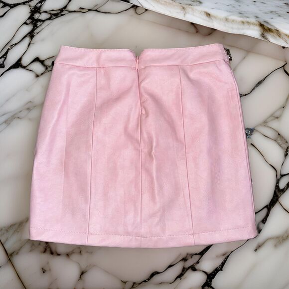 NWT XS Sugar Thrillz Pink Cupids Arrow Vegan Mini Skirt Heart Key Charms - Picture 4 of 4